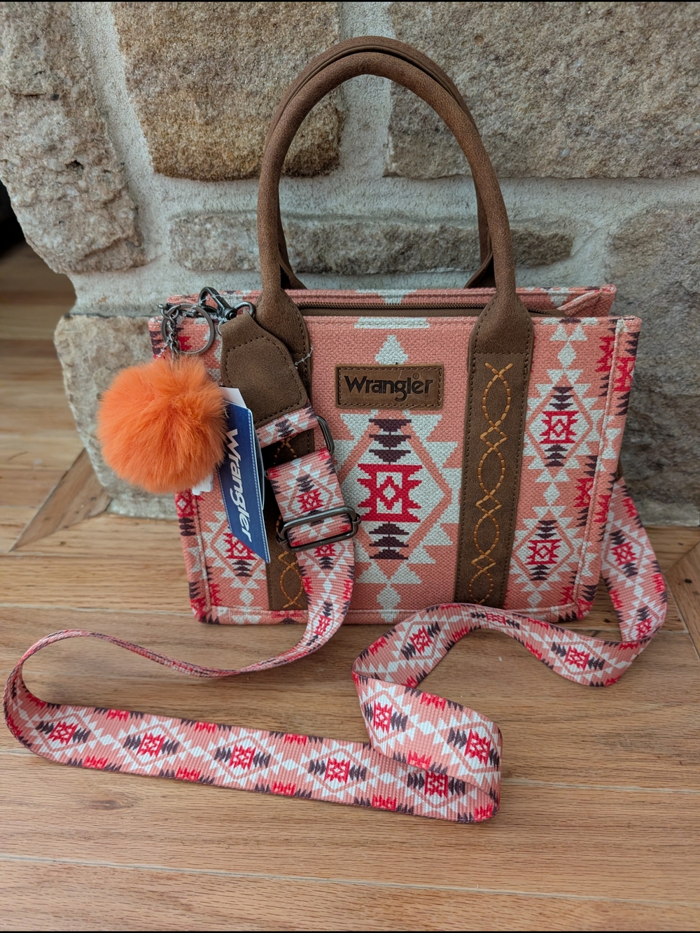 Wrangler Orange Western Aztec Tote Bag with Removable Strap And Keyring New